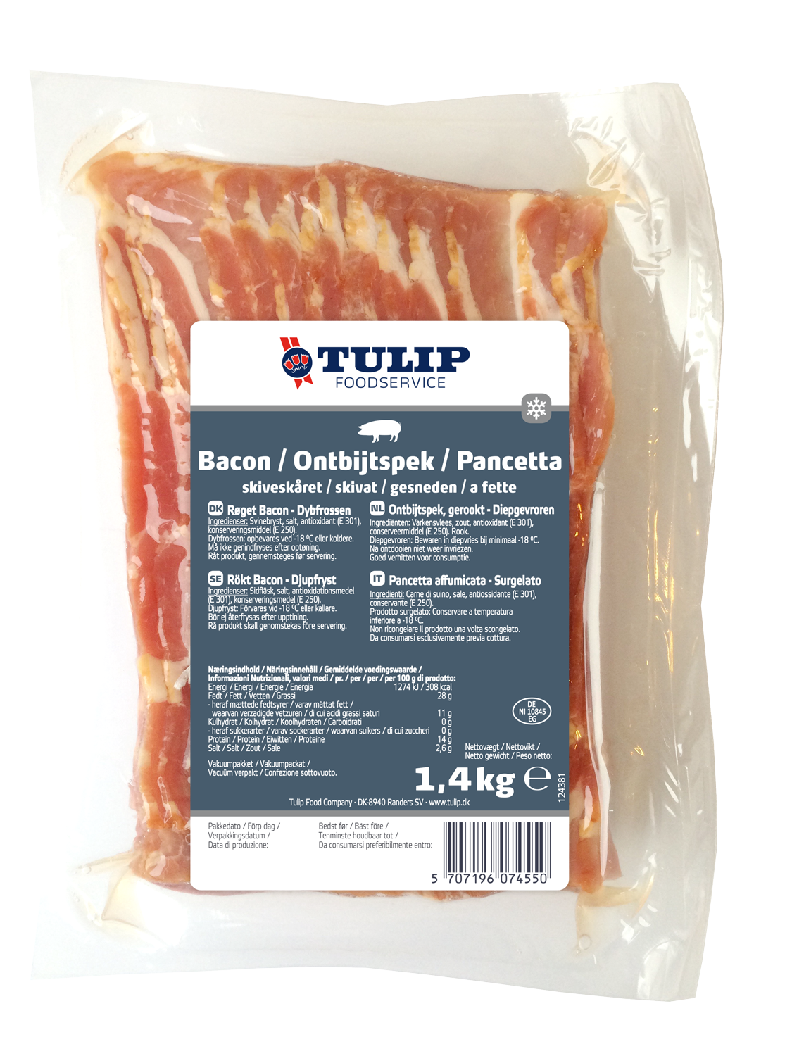 Slanina Bacon -Tulip 1,4 kg plátky Mražená